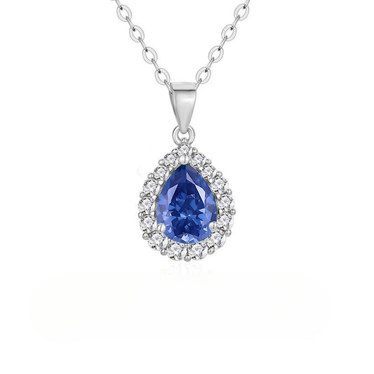 S925 sterling silver water drop necklace Korean version fashion super flash exquisite sapphire collarbone chain high-end neck chain