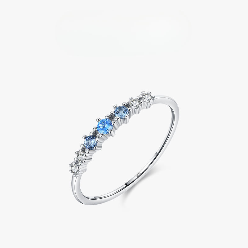 S925 Sterling Silver Compact Exquisite Temperament Blue Diamond Ring Shining Texture Fashion Versatile Ring Women