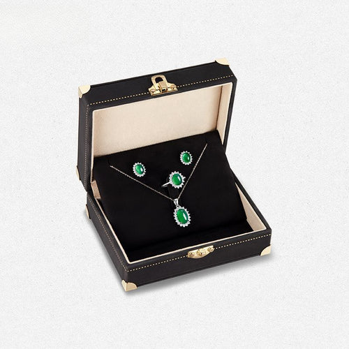 A complete set of jewelry chalcedony set for girlfriend and wife's birthday and Valentine's Day gift box.