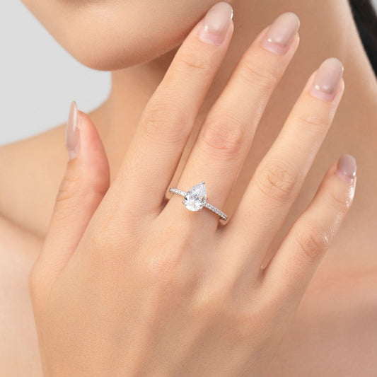 S925 silver water drop-shaped imitation diamond ring, women's luxury diamond-encrusted ring, engagement ring, gift for girlfriend