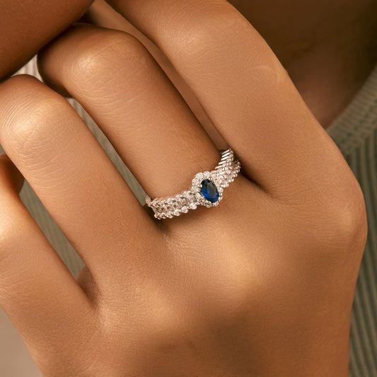 Wedding Jewelry Ring S925 Sterling Silver Light Luxury Egg-Shaped Simulation Diamond Sapphire Ring Women's Retro Bright Full Diamond Ring