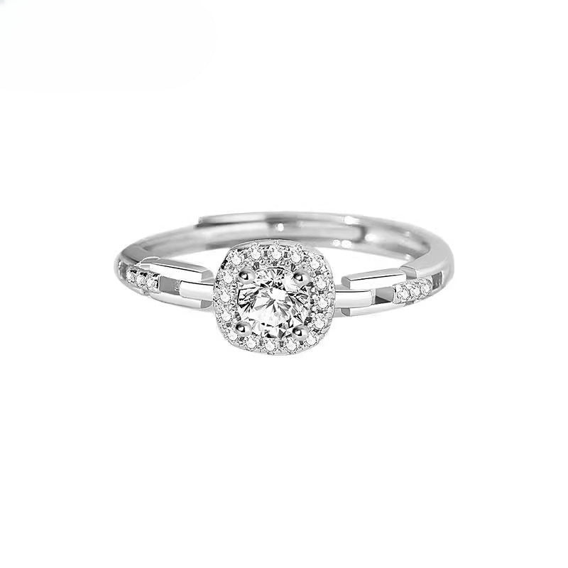 S925 silver ring, small sugar cube, open single ring, marriage proposal, birthday gift for girlfriend