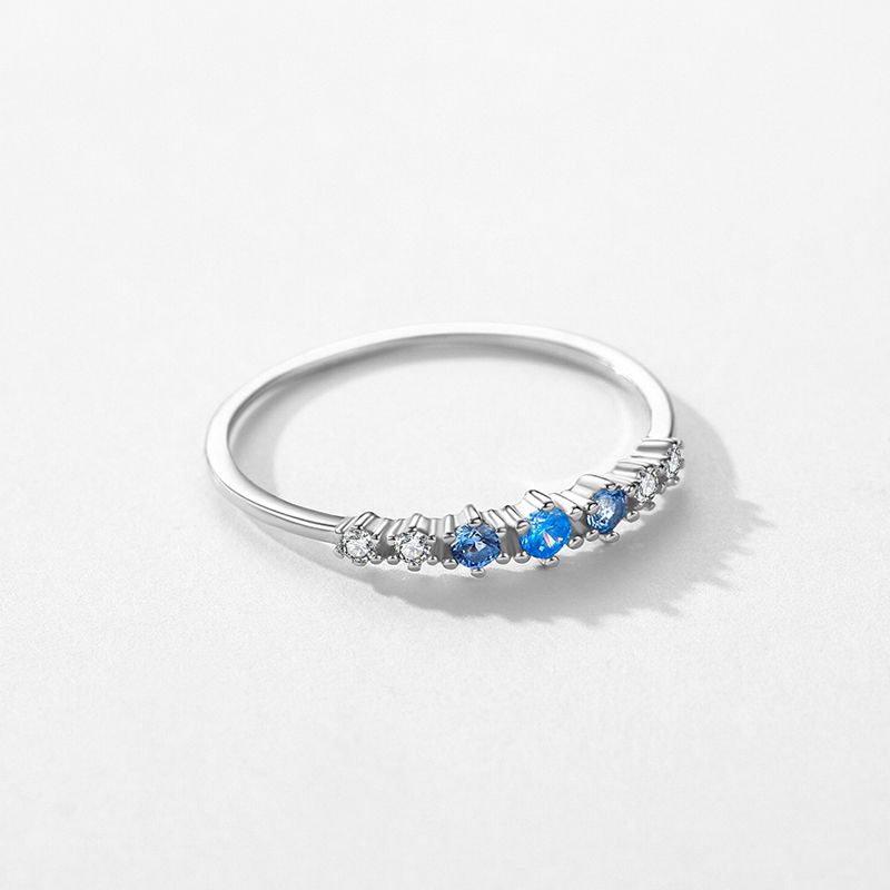 S925 Sterling Silver Compact Exquisite Temperament Blue Diamond Ring Shining Texture Fashion Versatile Ring Women