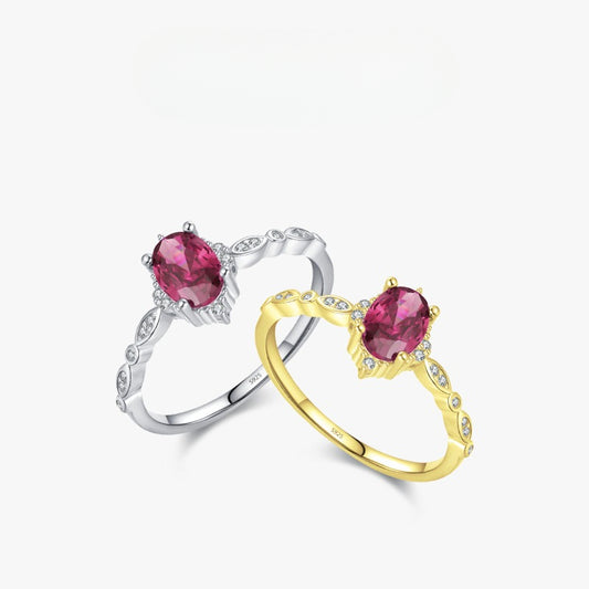 Wedding jewelry ring S925 sterling silver light luxury high-end texture red diamond ring temperament retro style pigeon egg ring woman
