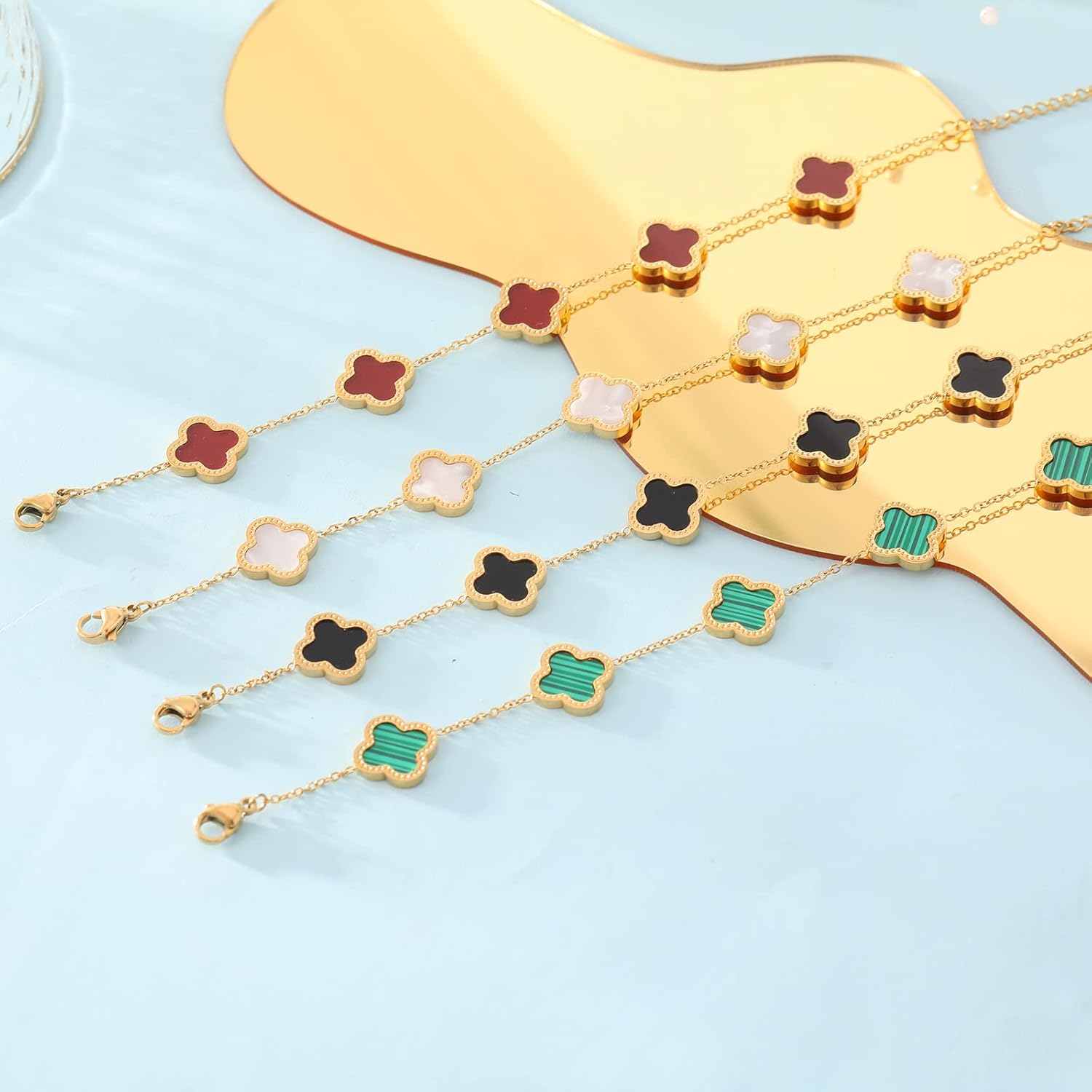 WSupikio Link Bracelets for Women Girls Trendy Bracelet Cute Plated 18K Gold Lucky Adjustable Clover Link Bracelets Mother's Day Christmas Gift Jewelry