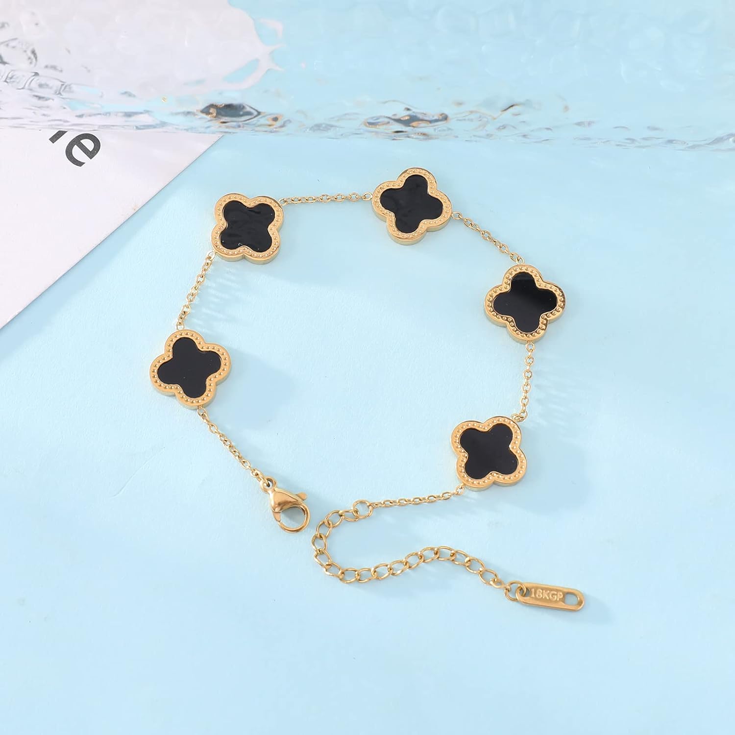 WSupikio Link Bracelets for Women Girls Trendy Bracelet Cute Plated 18K Gold Lucky Adjustable Clover Link Bracelets Mother's Day Christmas Gift Jewelry