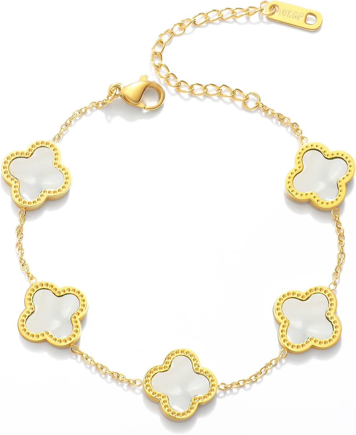 WSupikio Link Bracelets for Women Girls Trendy Bracelet Cute Plated 18K Gold Lucky Adjustable Clover Link Bracelets Mother's Day Christmas Gift Jewelry