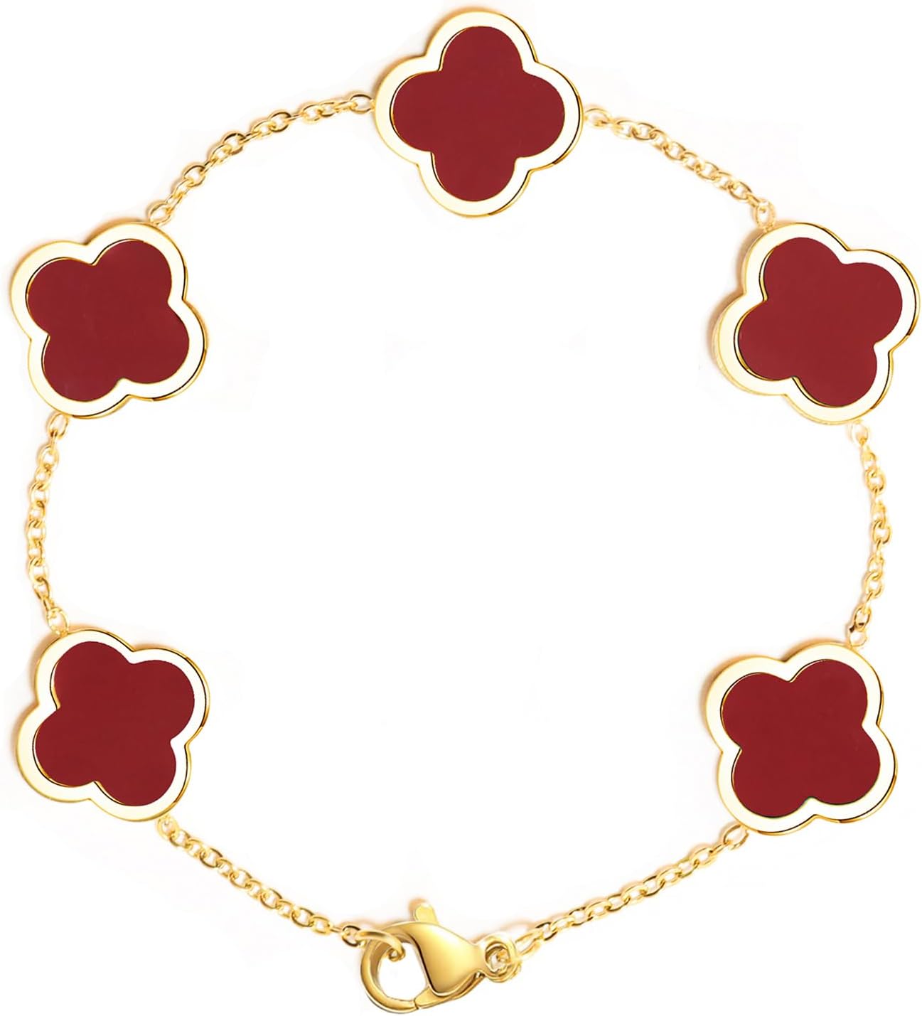 WSupikio Link Bracelets for Women Girls Trendy Bracelet Cute Plated 18K Gold Lucky Adjustable Clover Link Bracelets Mother's Day Christmas Gift Jewelry