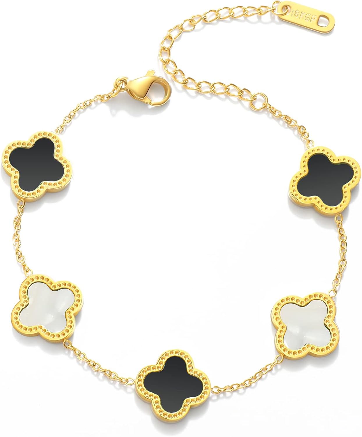 WSupikio Link Bracelets for Women Girls Trendy Bracelet Cute Plated 18K Gold Lucky Adjustable Clover Link Bracelets Mother's Day Christmas Gift Jewelry