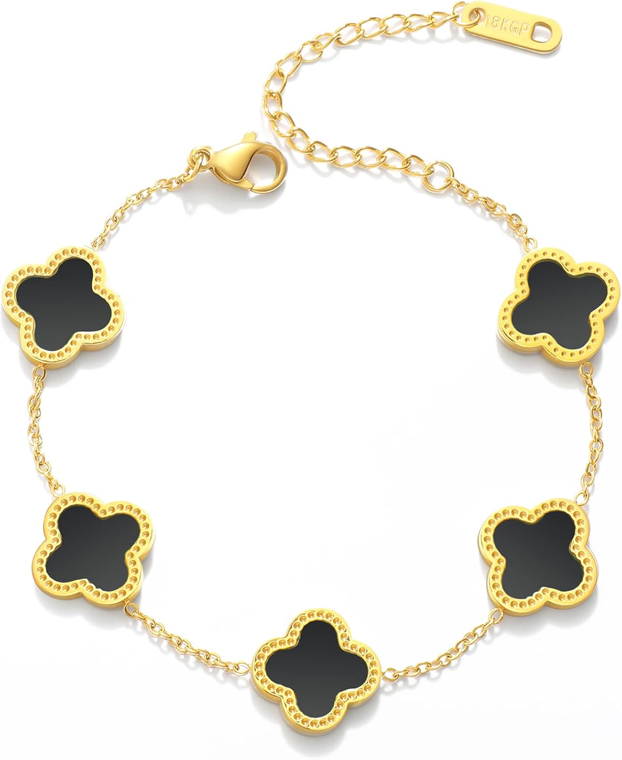 WSupikio Link Bracelets for Women Girls Trendy Bracelet Cute Plated 18K Gold Lucky Adjustable Clover Link Bracelets Mother's Day Christmas Gift Jewelry