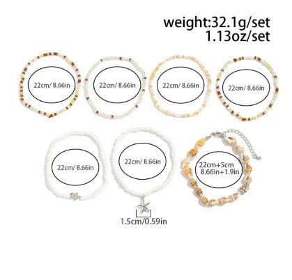 Beach Starfish Pendant Shell Anklet Rice-shaped Beads Stringed Beads Anklet Suit