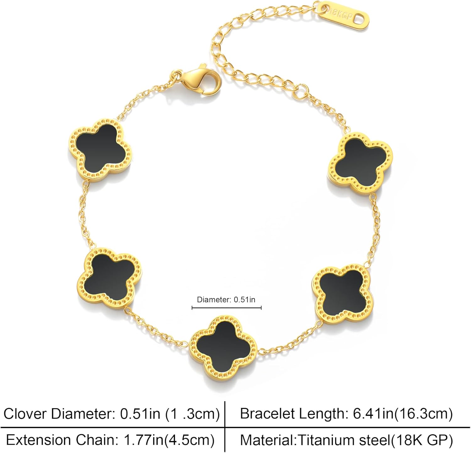 WSupikio Link Bracelets for Women Girls Trendy Bracelet Cute Plated 18K Gold Lucky Adjustable Clover Link Bracelets Mother's Day Christmas Gift Jewelry