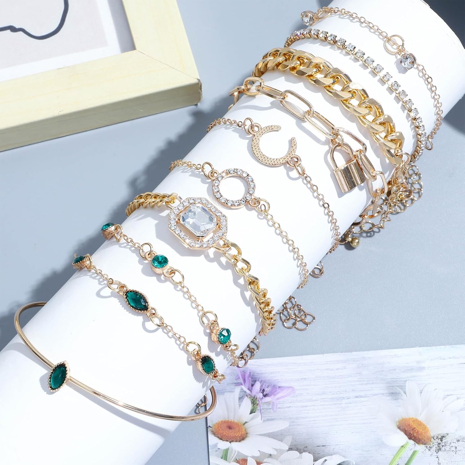 NEWITIN 49 Pieces Gold Jewelry Set for Women Fashion Costume Jewelry Gold Plated Necklace Bracelet Ring Gold Earrings Set for Women