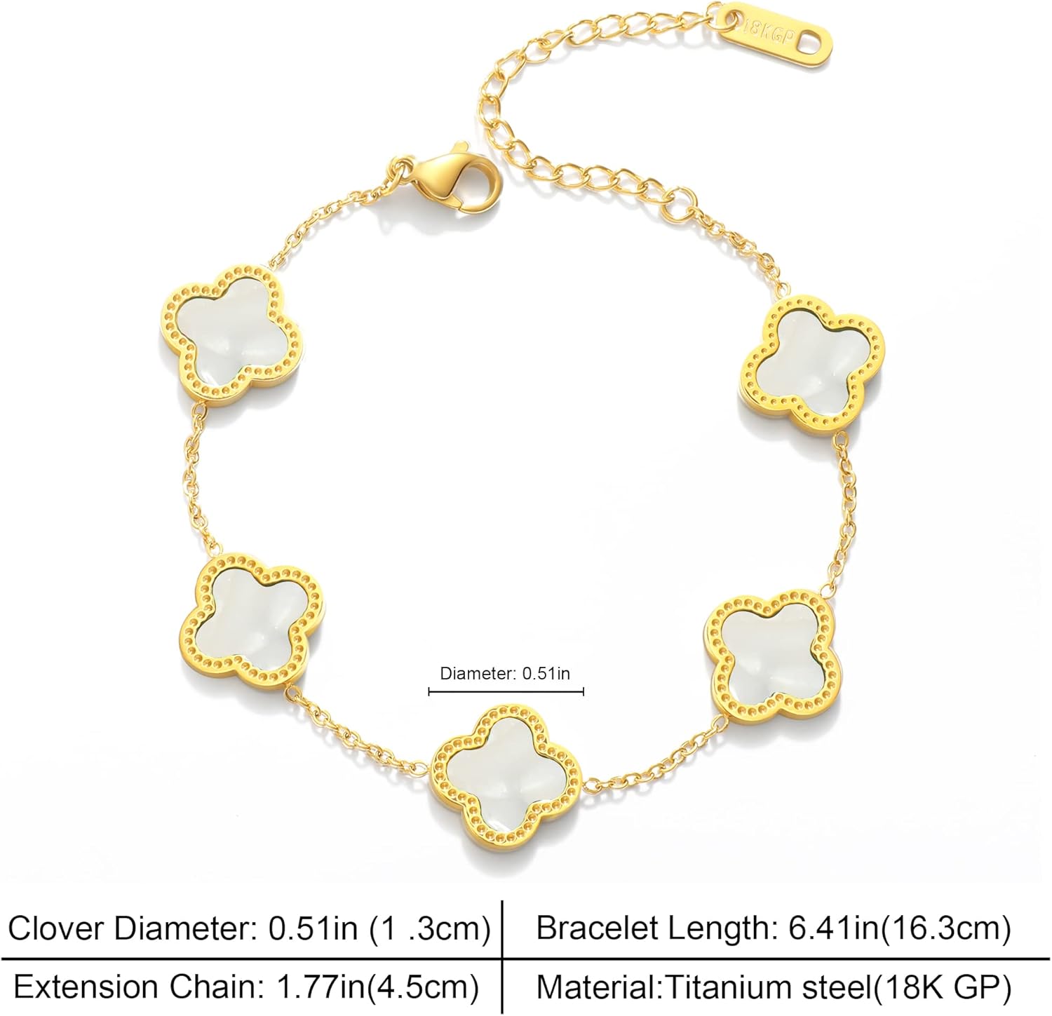WSupikio Link Bracelets for Women Girls Trendy Bracelet Cute Plated 18K Gold Lucky Adjustable Clover Link Bracelets Mother's Day Christmas Gift Jewelry