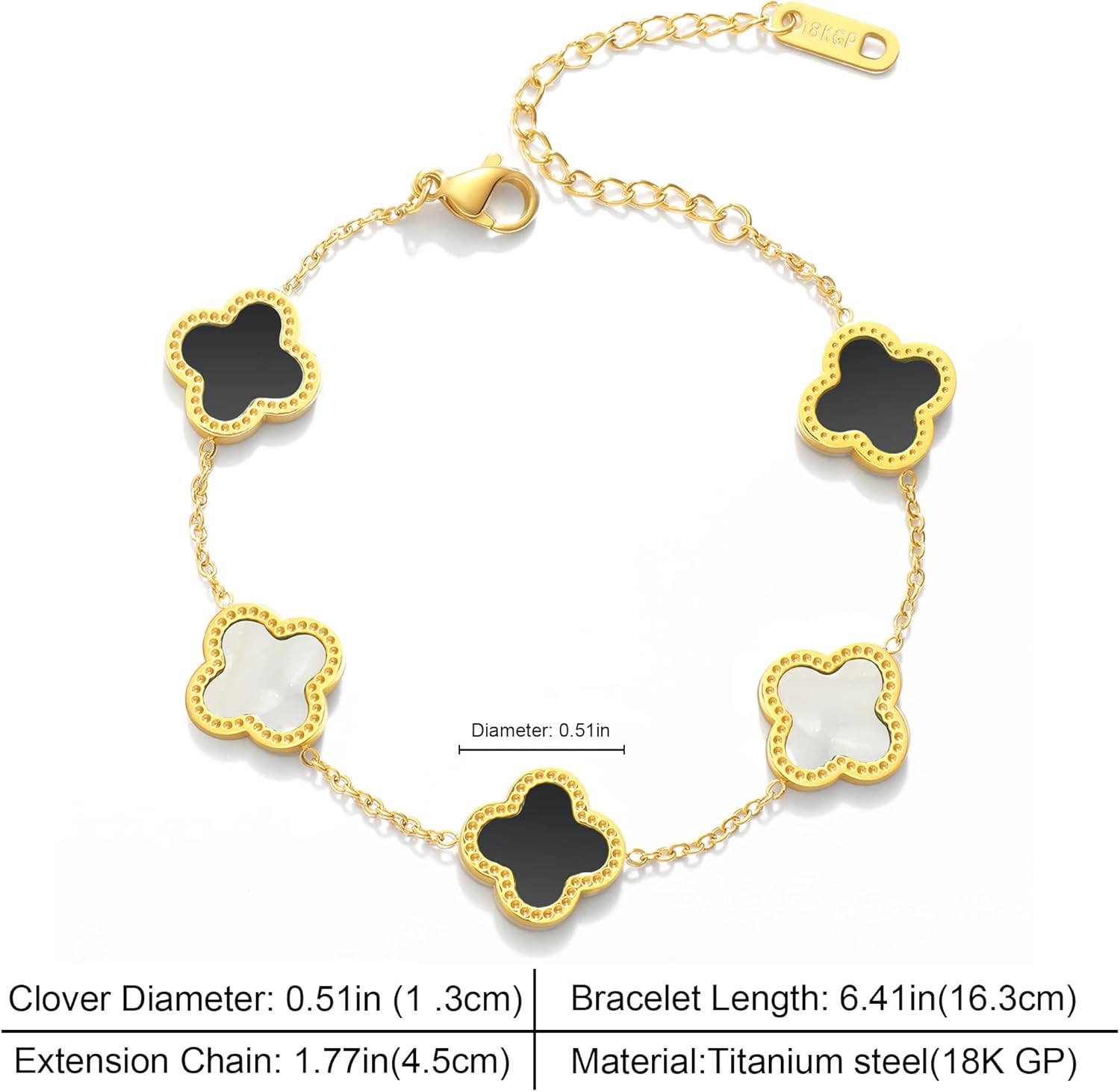 WSupikio Link Bracelets for Women Girls Trendy Bracelet Cute Plated 18K Gold Lucky Adjustable Clover Link Bracelets Mother's Day Christmas Gift Jewelry