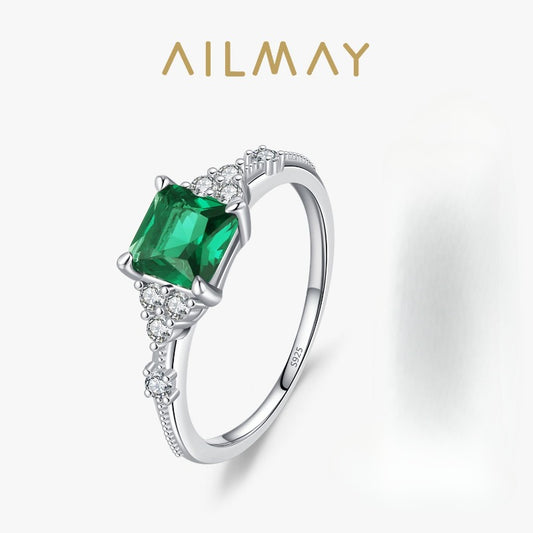S925 sterling silver square emerald ring women's versatile light luxury high-end ring gift