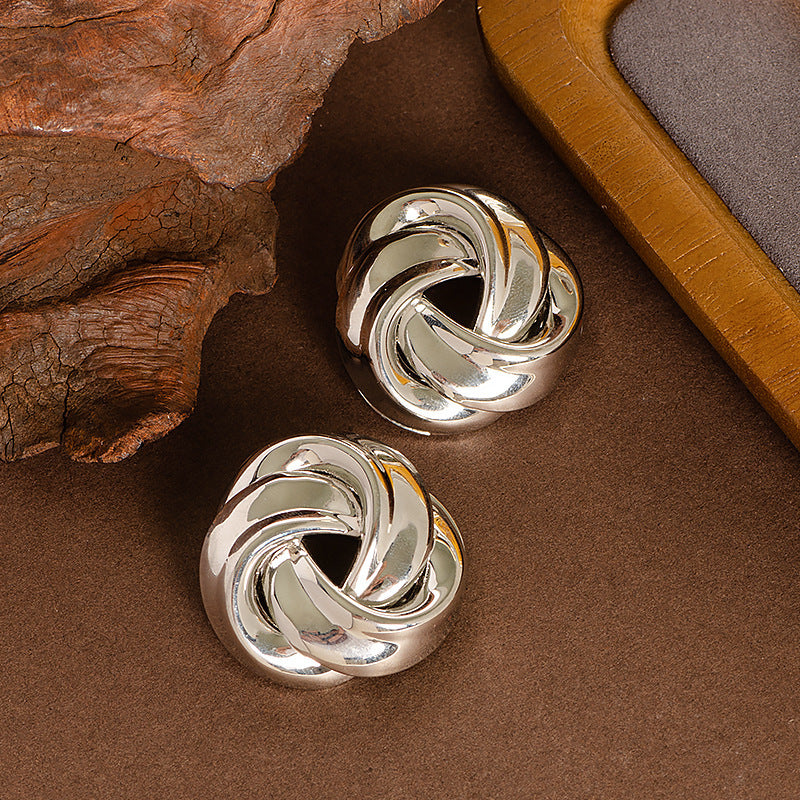 Multi-layer Twisted Twist Button Geometric Ear Studs