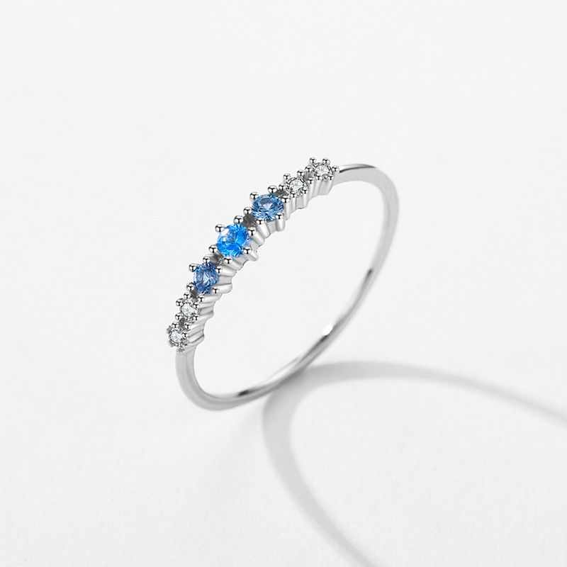 S925 Sterling Silver Compact Exquisite Temperament Blue Diamond Ring Shining Texture Fashion Versatile Ring Women