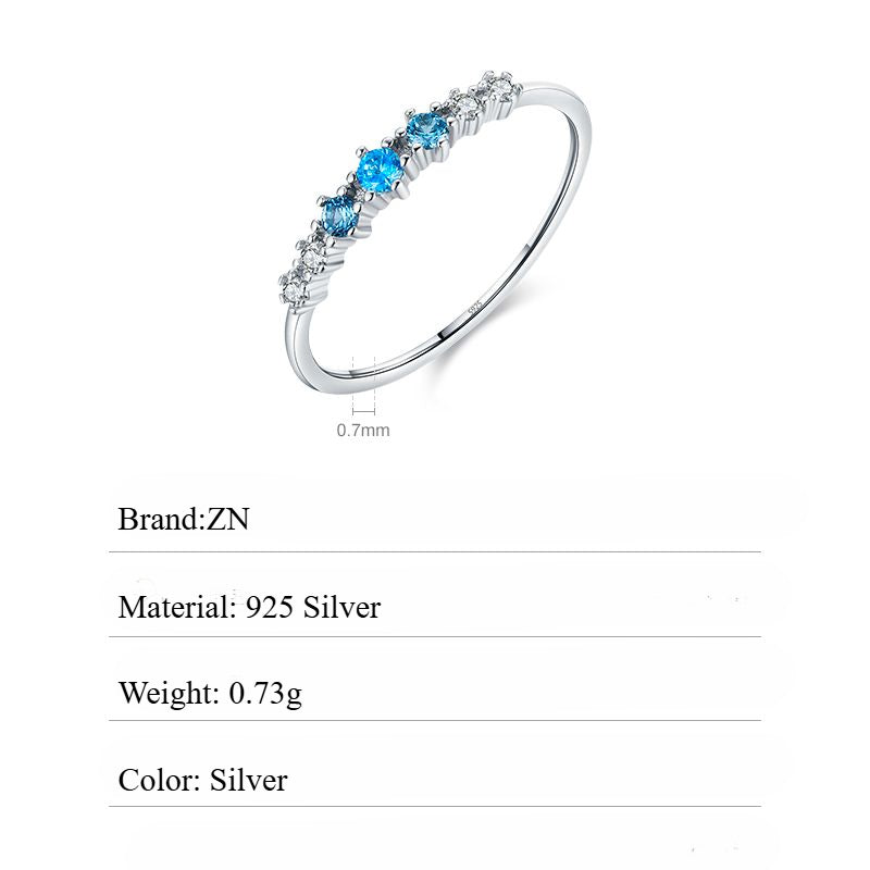 S925 Sterling Silver Compact Exquisite Temperament Blue Diamond Ring Shining Texture Fashion Versatile Ring Women