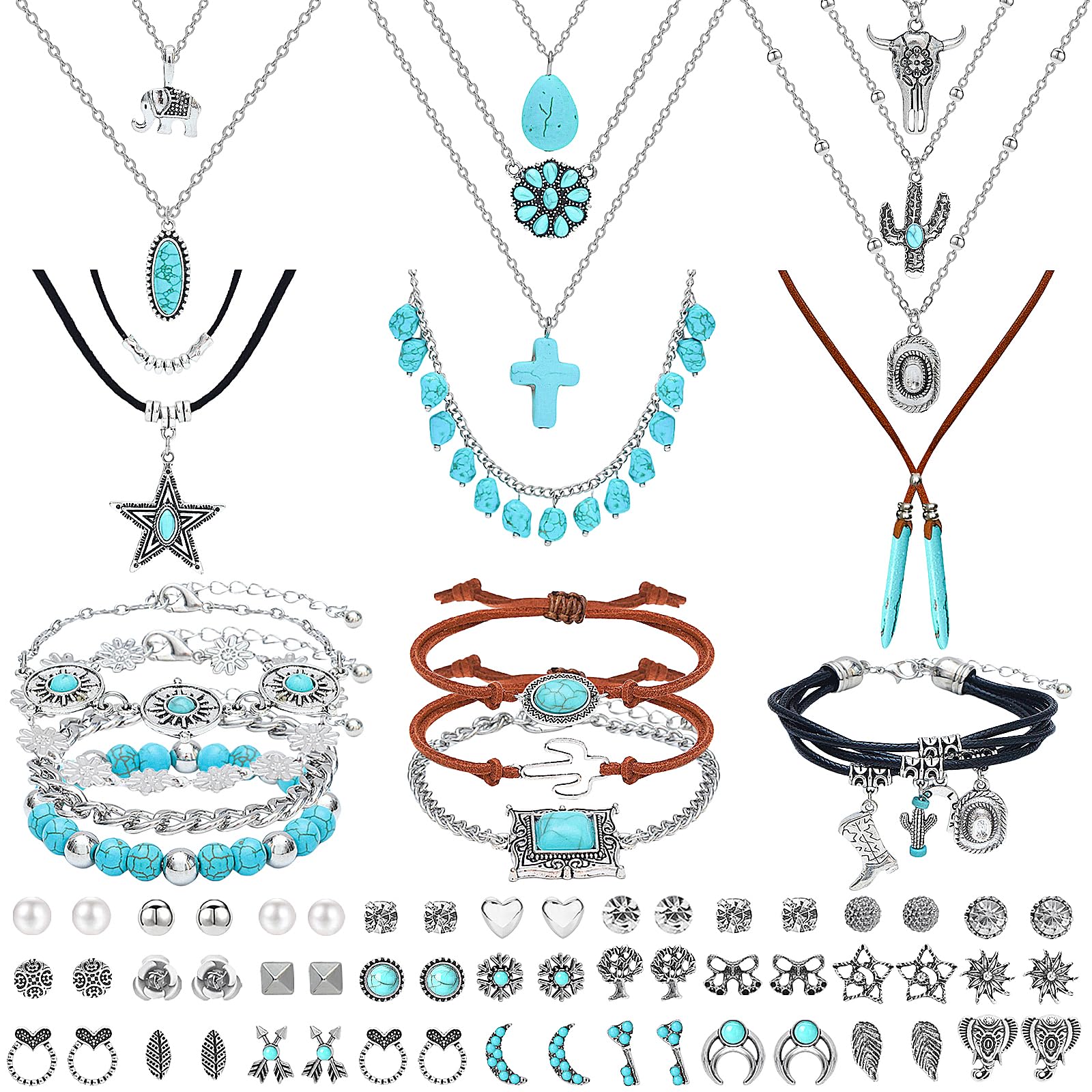 NEWITIN 69 Pieces Gold Jewelry Set for Women Fashion Costume Jewelry Gold Plated Necklace Bracelet Earrings Set for Women