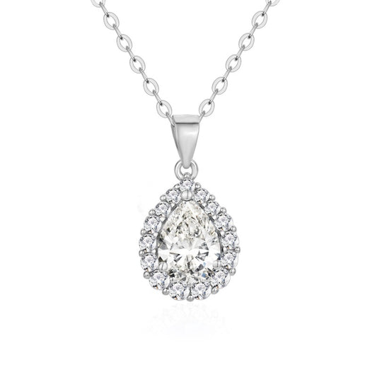 S925 sterling silver water drop necklace Korean version fashion super flash exquisite sapphire collarbone chain high-end neck chain