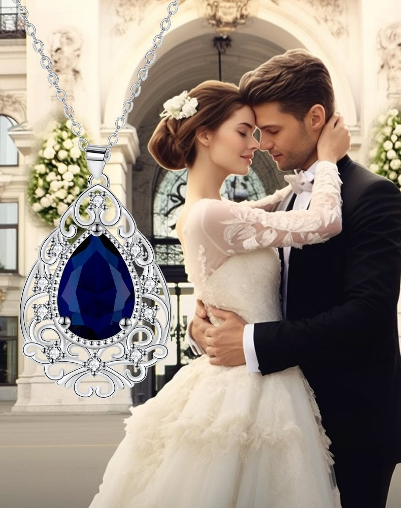 European And American Water Drop Sapphire Necklace Women's High-grade Fashion