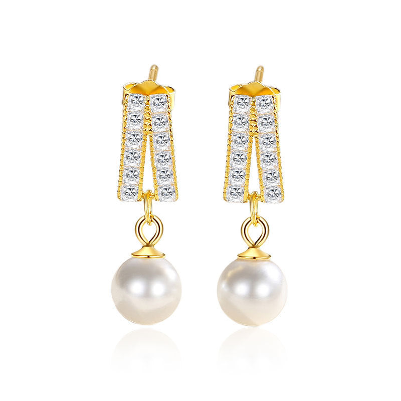 Geometric Pearl Diamond Affordable Luxury Style Niche Pearl Stud Earrings