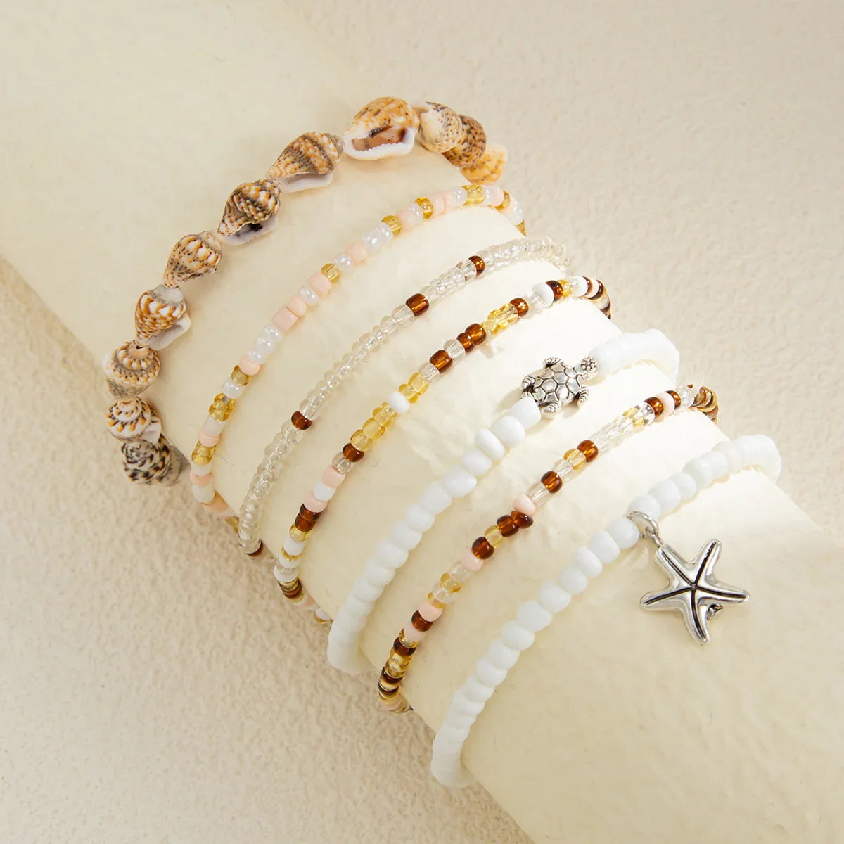 Beach Starfish Pendant Shell Anklet Rice-shaped Beads Stringed Beads Anklet Suit