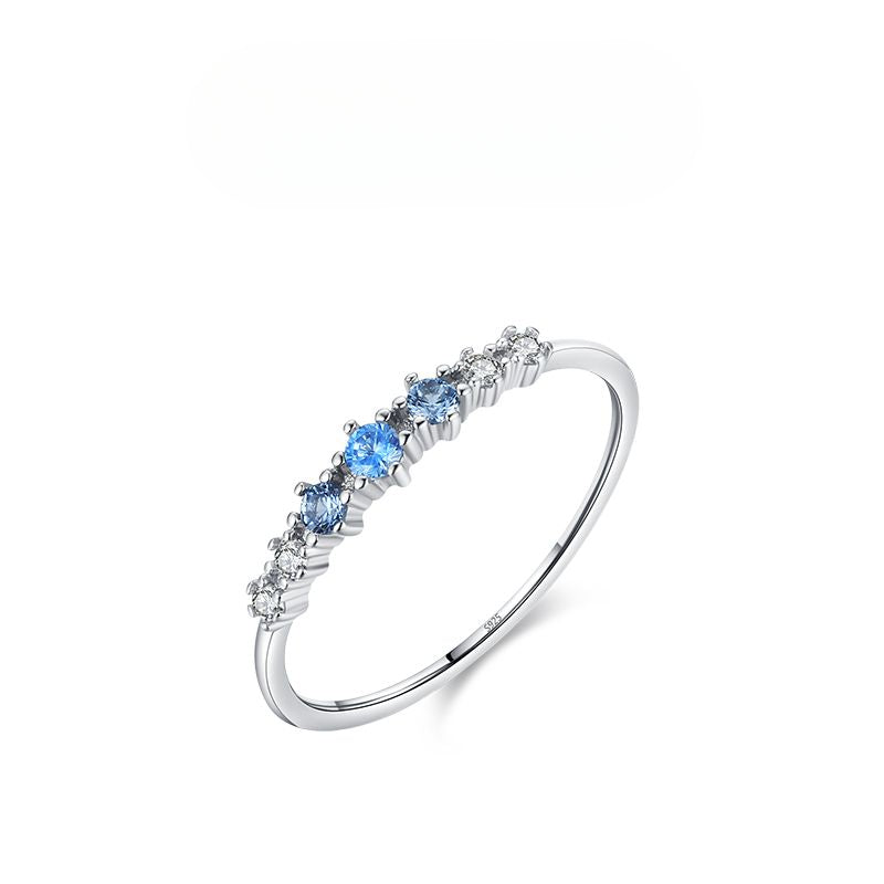 S925 Sterling Silver Compact Exquisite Temperament Blue Diamond Ring Shining Texture Fashion Versatile Ring Women