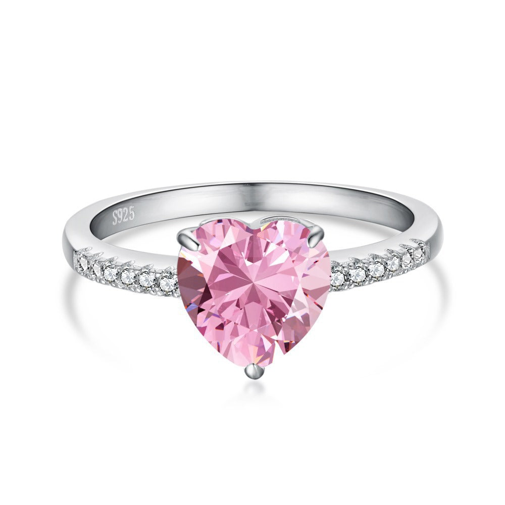 S925 sterling silver ring, female heart-shaped round diamond zircon design, personalized niche fashion ring