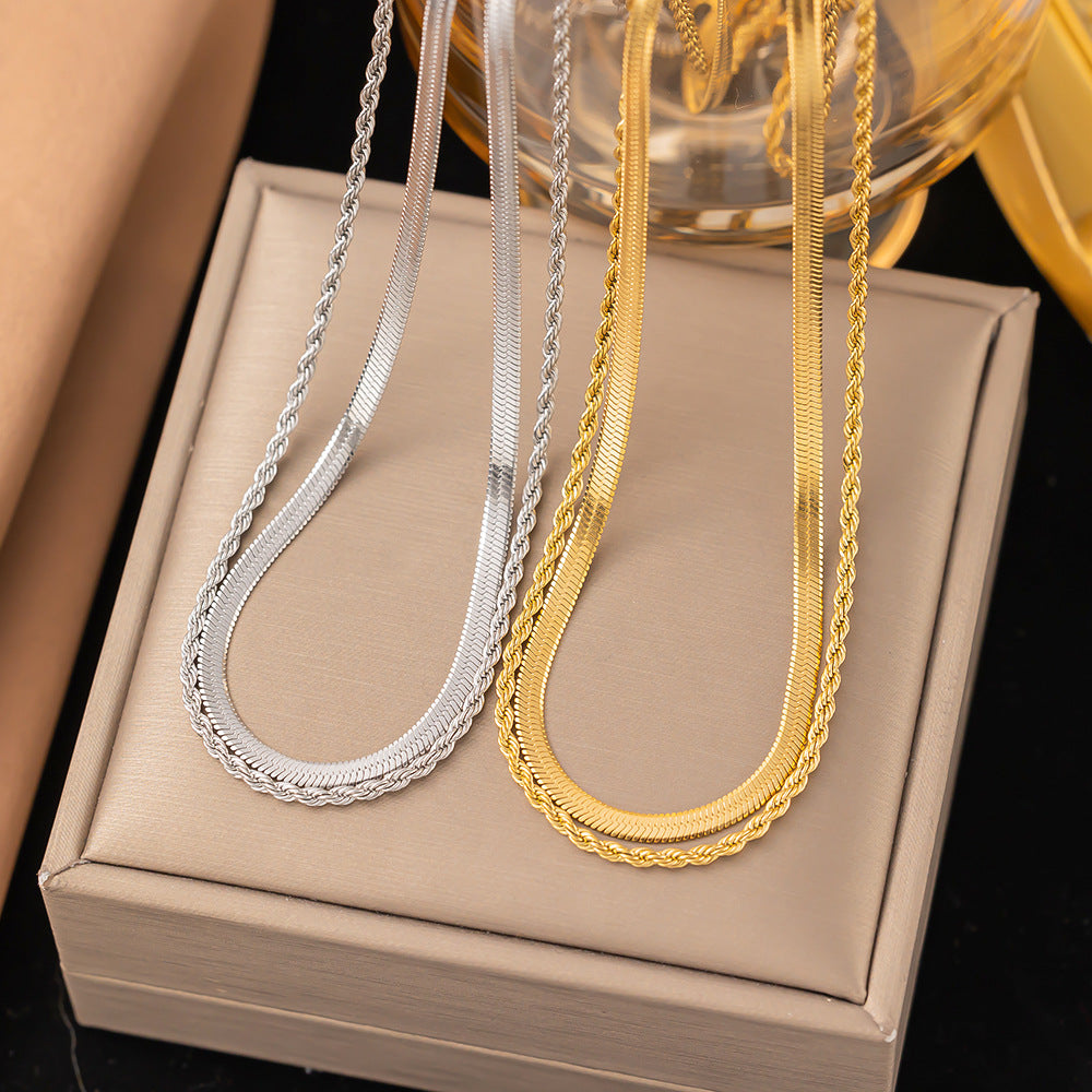Blade Chain Chain Like Flat Snake Hemp Flowers Chain Double-layer Necklace Fashion