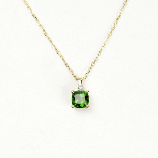 S925 Sterling Silver Gold Emerald Sugar Cube Necklace Female, Diopside Pendant Light Luxury Premium Clavicle Necklace