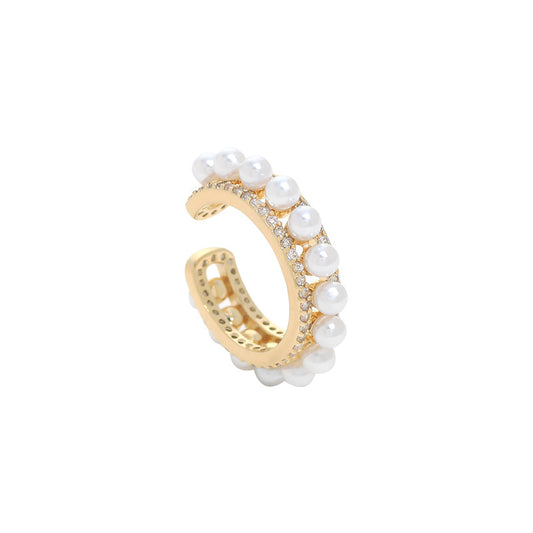 Ear hole earrings women's new micro-inlaid zircon temperament no niche design sense geometric C-shaped pearl earbone clip