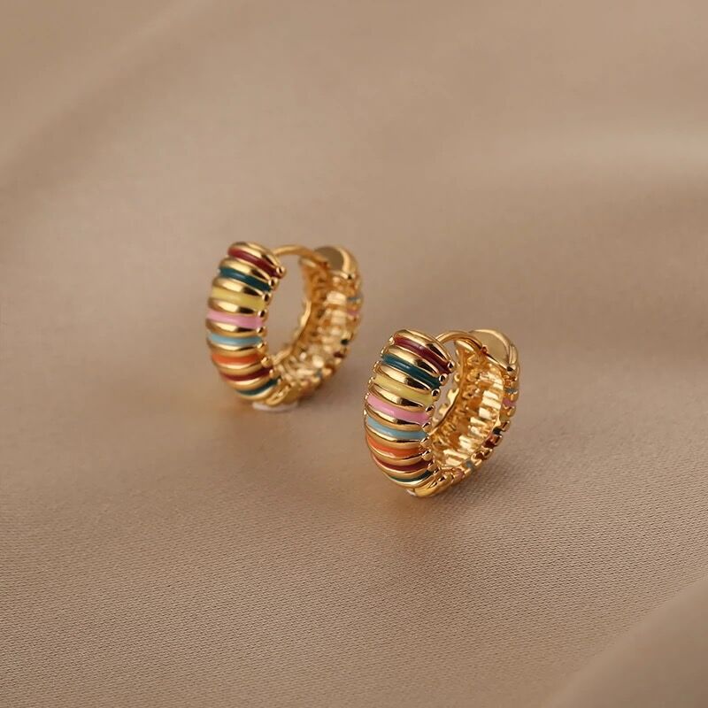 Retro Colorful Stripes Hoop Earrings Elegant Women's Light Luxury High-end Sense