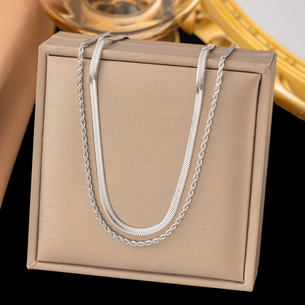 Blade Chain Chain Like Flat Snake Hemp Flowers Chain Double-layer Necklace Fashion