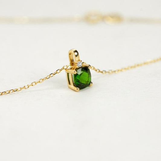 S925 Sterling Silver Gold Emerald Sugar Cube Necklace Female, Diopside Pendant Light Luxury Premium Clavicle Necklace