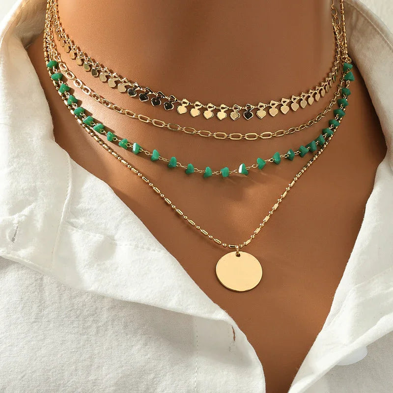 Four Twin Necklace Suit Vintage Pendant Women's Jewelry
