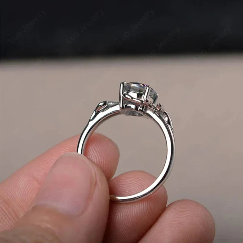 Japanese And Korean Colorful Zircon Flower Ring Leaf Shape White Gold Color Finger Ring