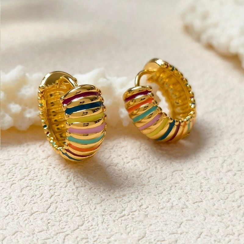 Retro Colorful Stripes Hoop Earrings Elegant Women's Light Luxury High-end Sense