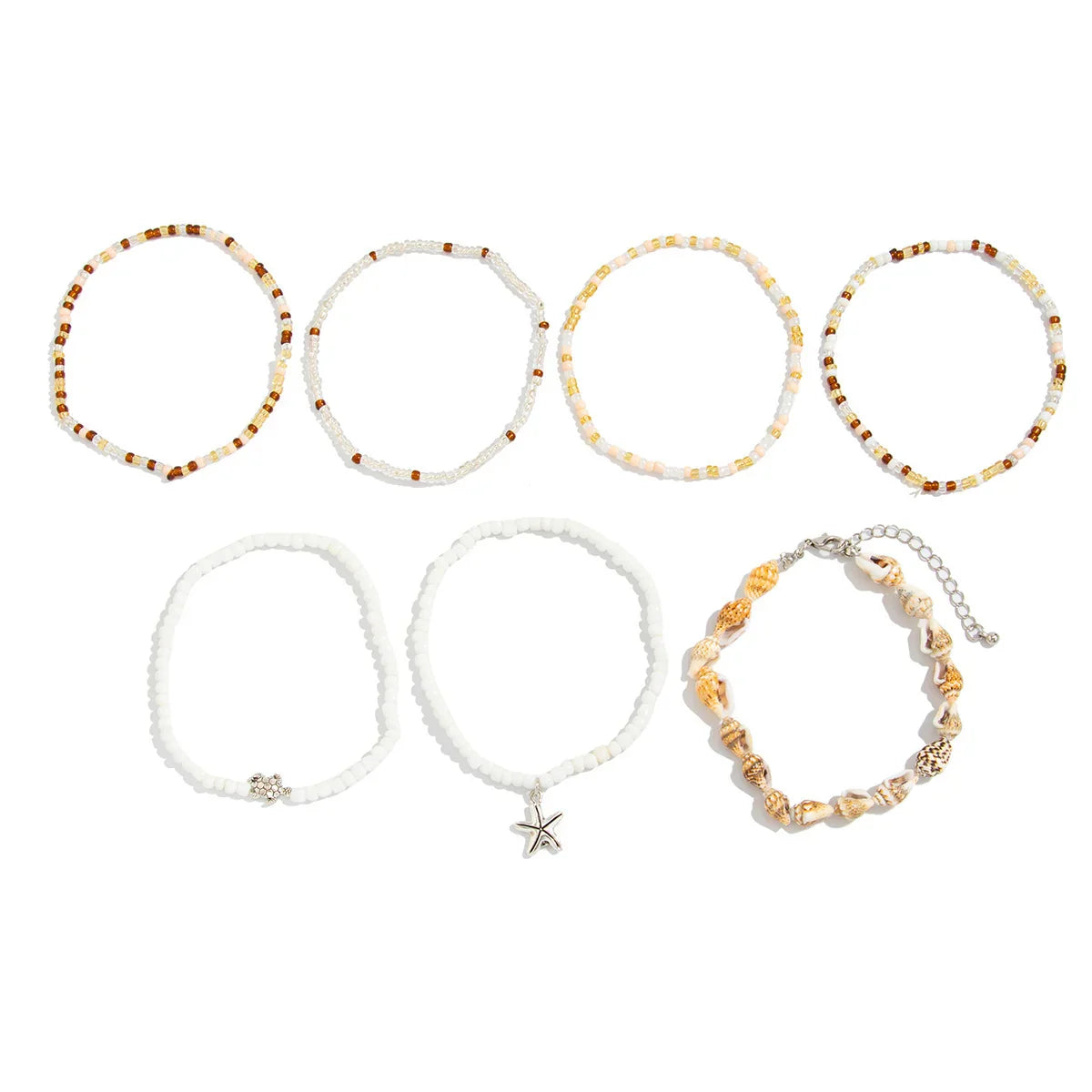 Beach Starfish Pendant Shell Anklet Rice-shaped Beads Stringed Beads Anklet Suit