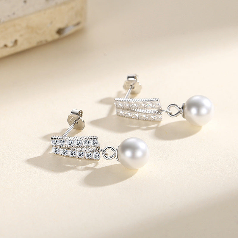 Geometric Pearl Diamond Affordable Luxury Style Niche Pearl Stud Earrings