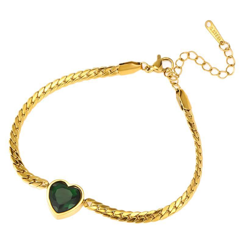 European And American Entry Lux Style Green Heart Zircon Bracelet For Women