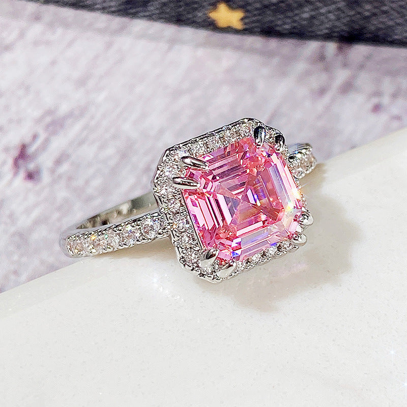 Women's Classic Super Shiny Square Diamond Princess Ring