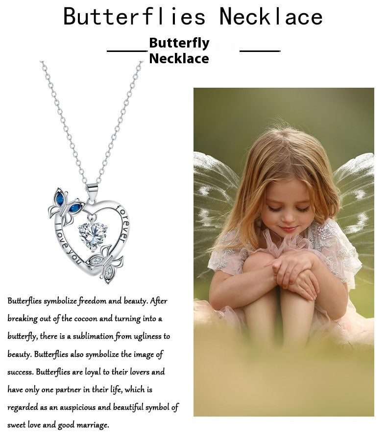 European And American Heart-shaped Butterfly Necklace Female Accessories Gift Natural Beauty Romantic Representative