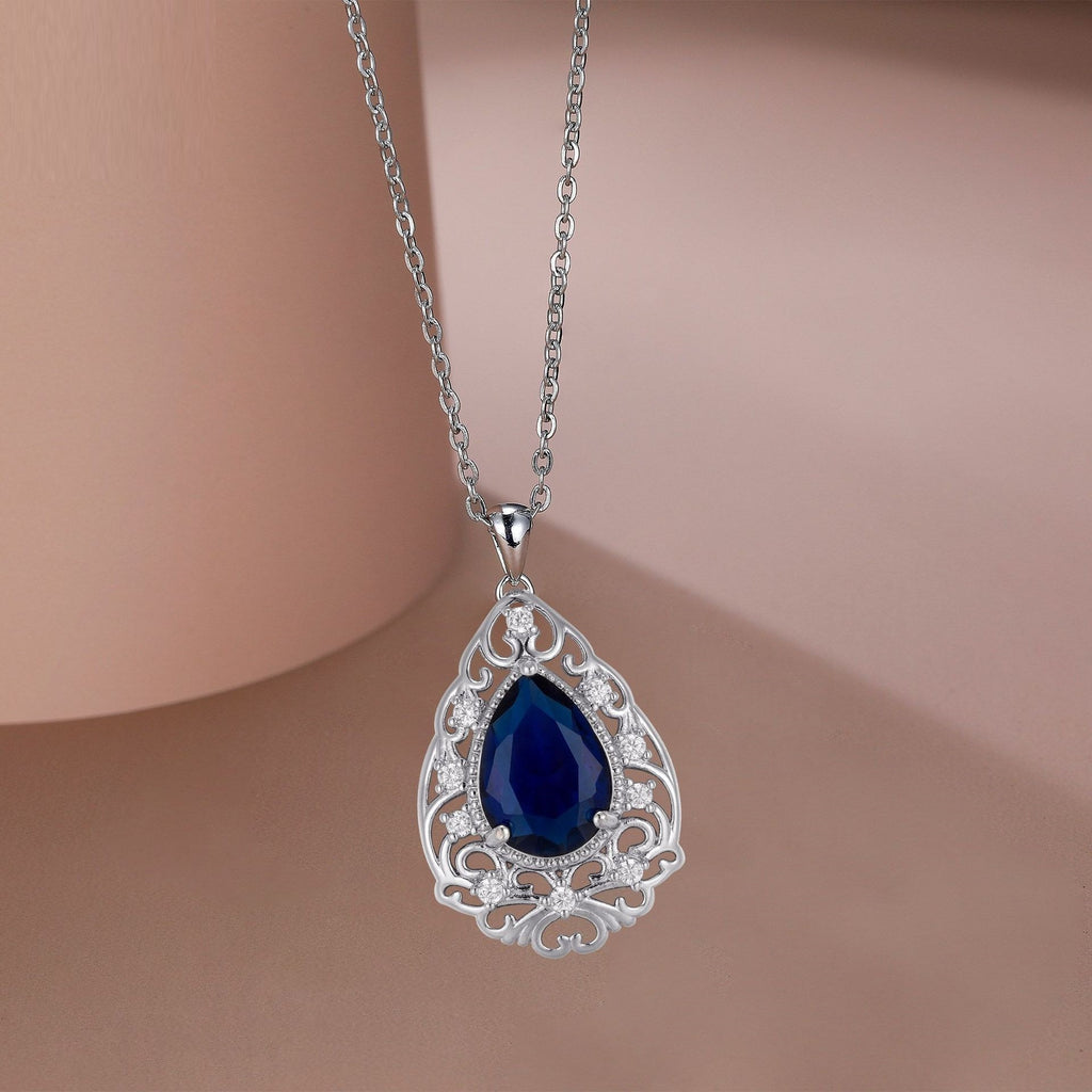 European And American Water Drop Sapphire Necklace Women's High-grade Fashion