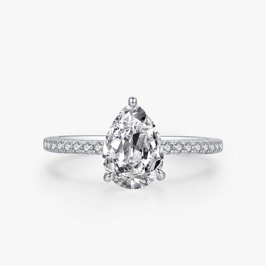S925 silver water drop-shaped imitation diamond ring, women's luxury diamond-encrusted ring, engagement ring, gift for girlfriend