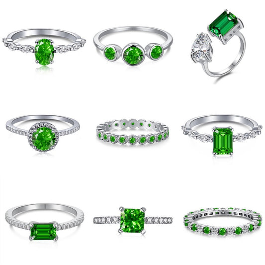 S925 sterling silver emerald high carbon diamond ring light luxury gorgeous noble retro high-end ring